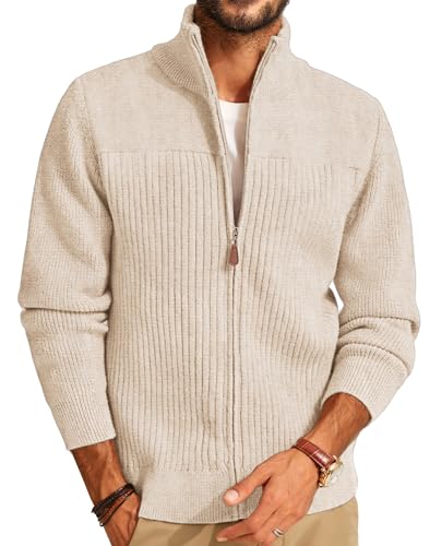 PJ PAUL JONES Mens Full Zip Cardigan Stand Collar Ribbed Knit